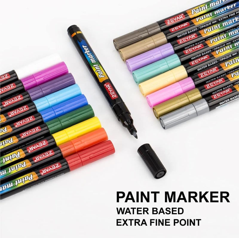 ZEYAR Premium Acrylic Paint Pen, Water Based, Extra Fine Point, 18 Colors, Odorless, Acid Free and Safe, Opaque Ink, Environmental Friendly, AP Certified - Image 2